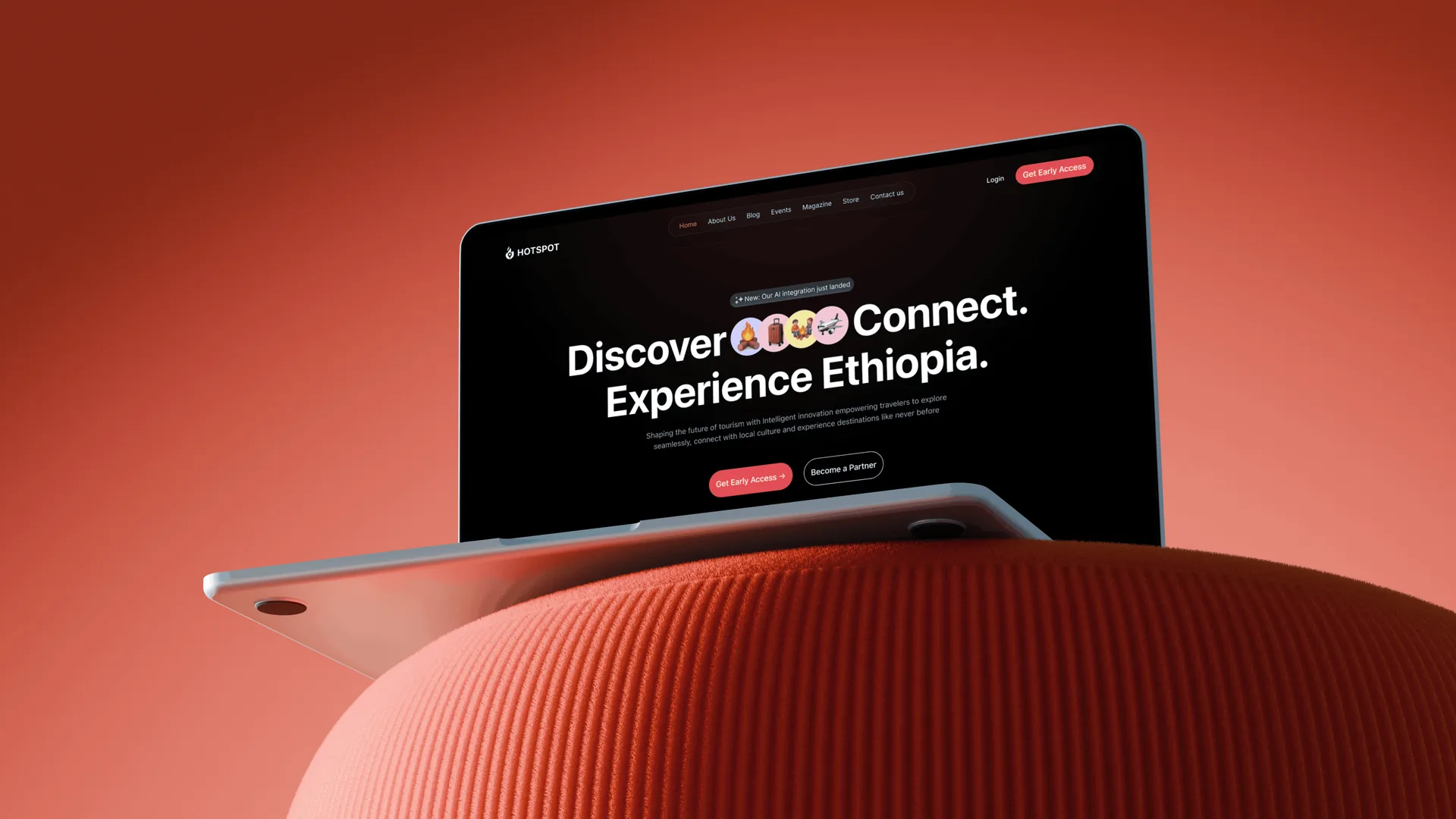 The HotSpot travel app for Ethiopia, shown on a laptop